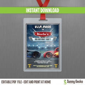 Cars 3 Lightning McQueen and Jackson Storm VIP Pass Birthday Invitation - 3x4 inches